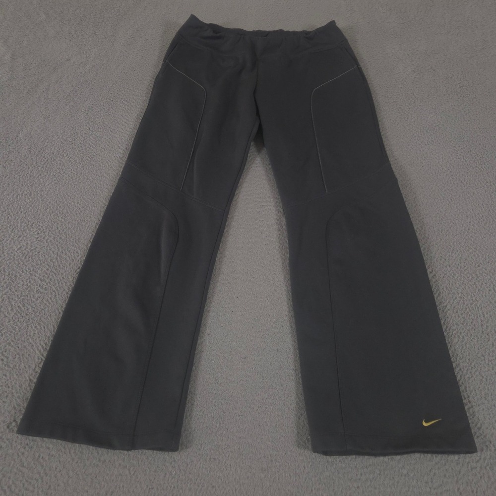 VINTAGE Nike Sweatpants Womens XL Charcoal Therma-Fit Flare Wide Leg Fleece Y2K